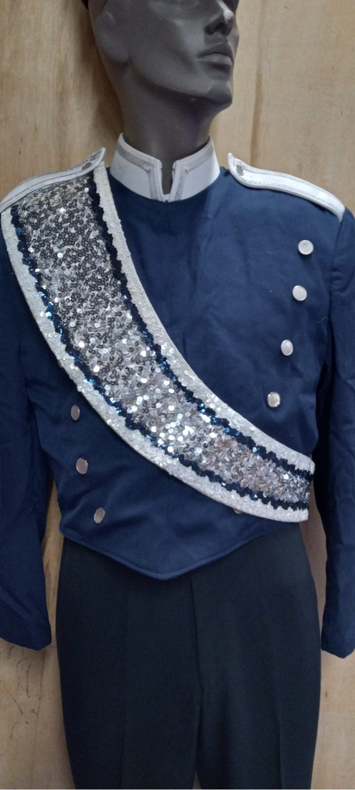 Set 81+/- Navy, White and Silver Marching Band Uniforms