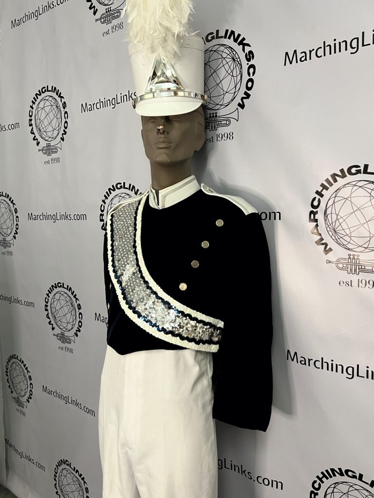 Set 81+/- Navy, White and Silver Marching Band Uniforms