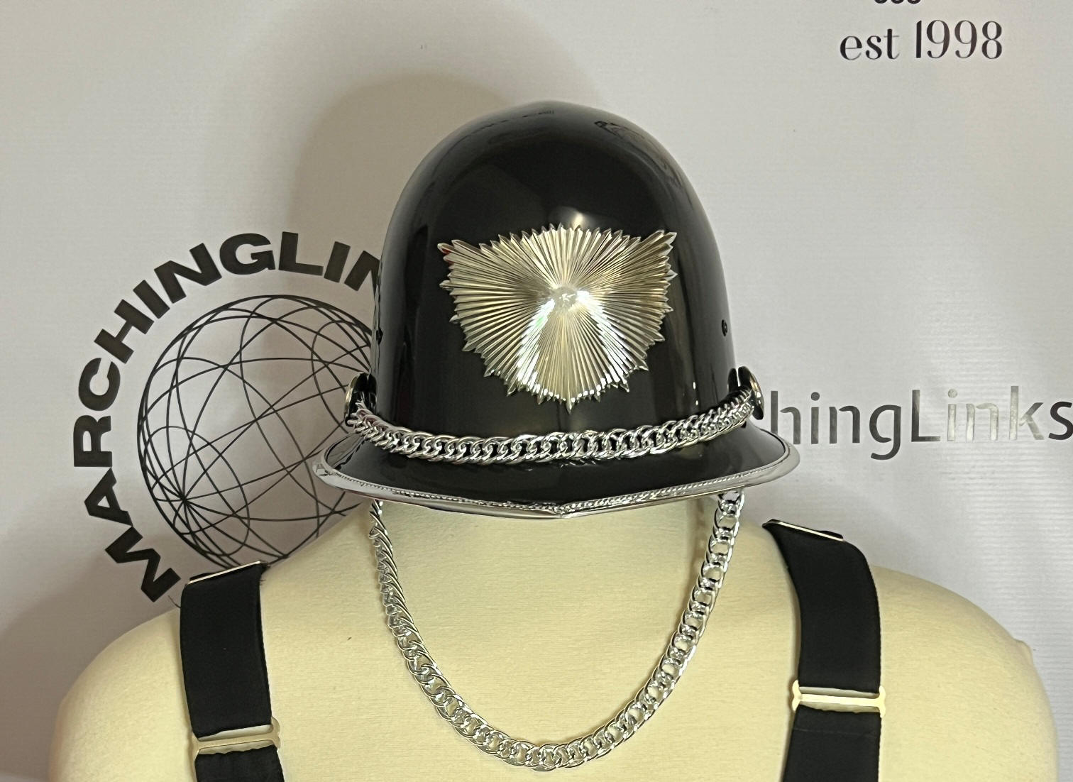35 Black Marching Band Helmets with Silver Hardware