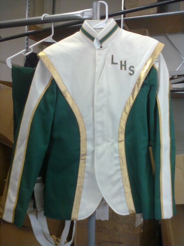 55+/- Green, White and Gold Marching Band Uniforms