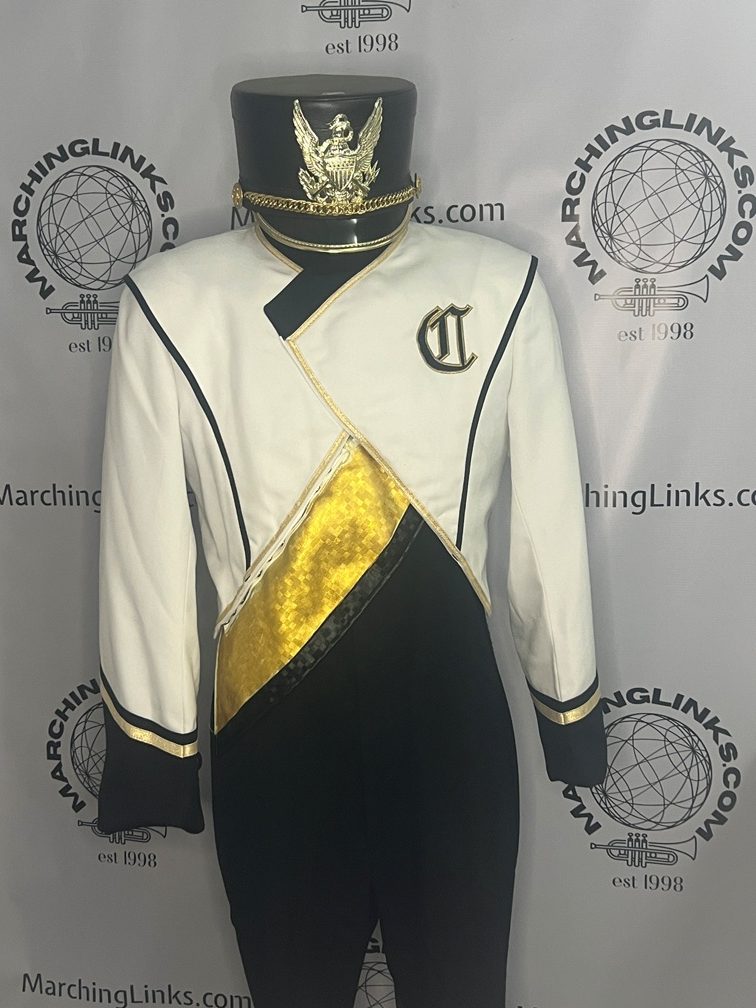 This is a lot of 170+/- black, white and gold marching band jackets.
