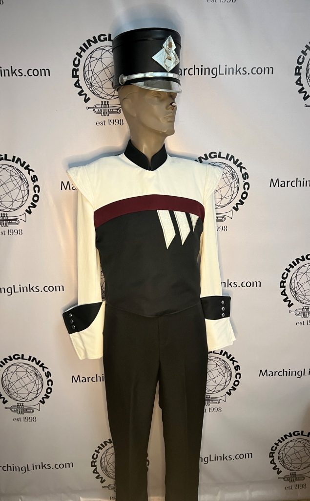 Lot of 240+ Burgundy, Black and White Marching Band Uniforms (can be sold in half lots of approx 120)