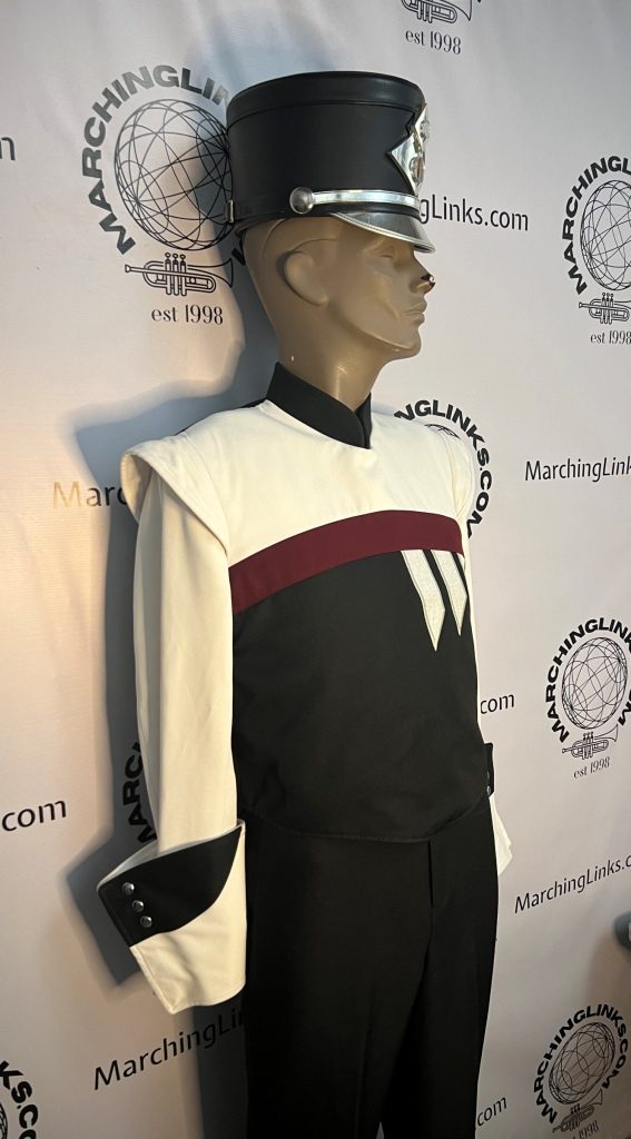 Lot of 240+ Burgundy, Black and White Marching Band Uniforms (can be sold in half lots of approx 120)
