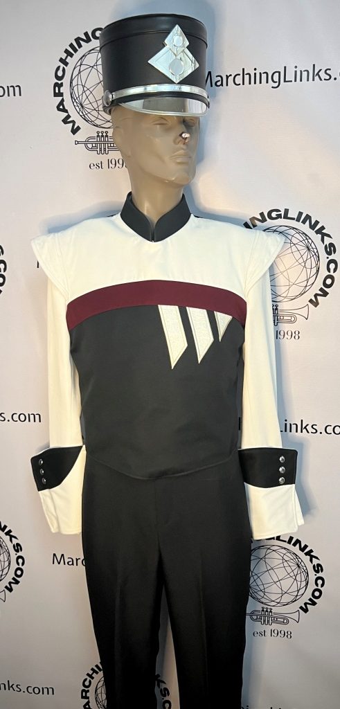 Lot of 240+ Burgundy, Black and White Marching Band Uniforms (can be sold in half lots of approx 120)