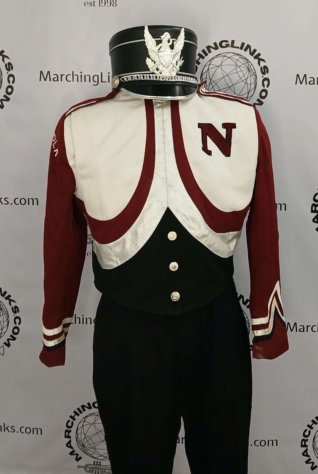 Set of 97+/- Burgundy, White and Black Fruhuaf Marching Band Uniforms