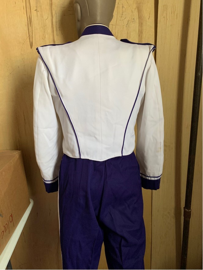 Purple and White Used Marching Uniforms with Helmets and Plumes. Item description: Set of 100 Purple