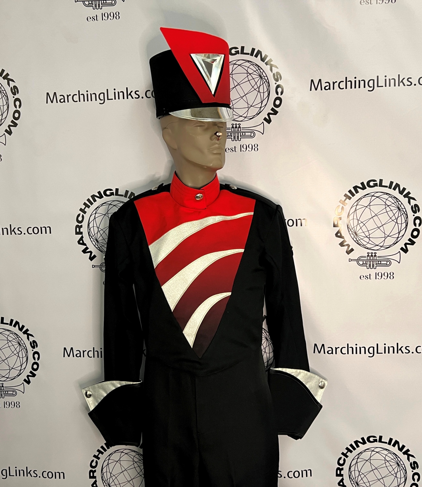 210 Red, Black and Silver Marching Band Uniforms with Lots of Extras! May be sold as a 1/2 Lot Item 