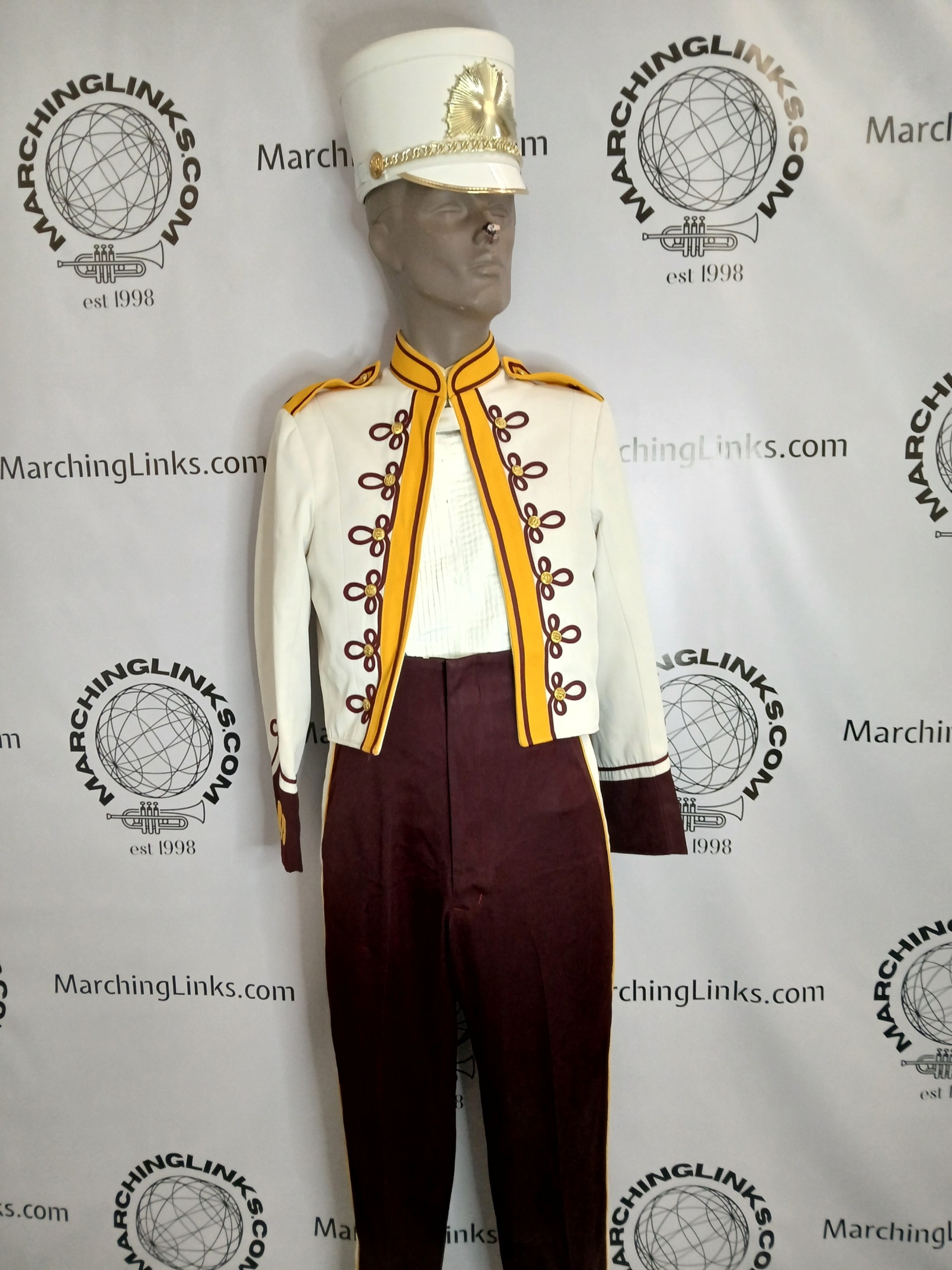 Lot of 64 Maroon, White and Gold Marching Band Uniforms