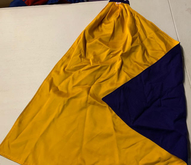 Item#0110PurpleGoldCaps010 Item Description: This is a lot of purple and gold/yellow reversible cape