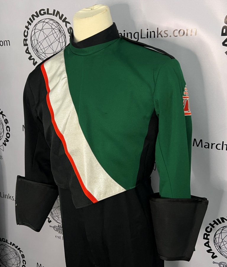 Green, White, Red & Black Marching Band Uniforms can be sold in any size lot up to 100