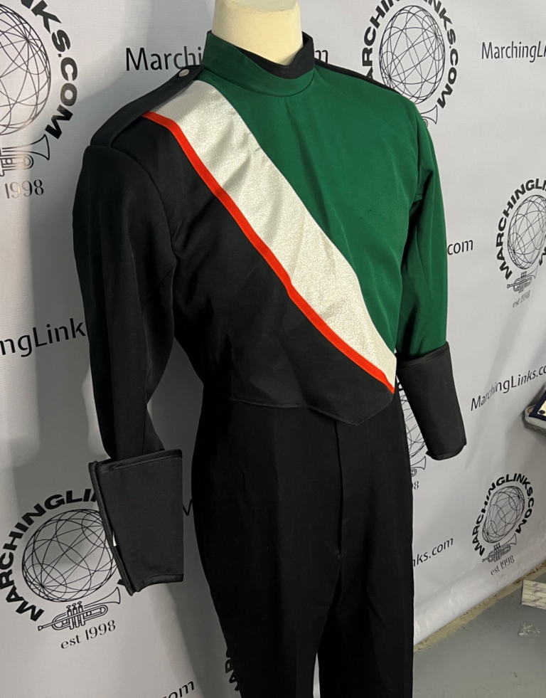 Green, White, Red & Black Marching Band Uniforms can be sold in any size lot up to 100