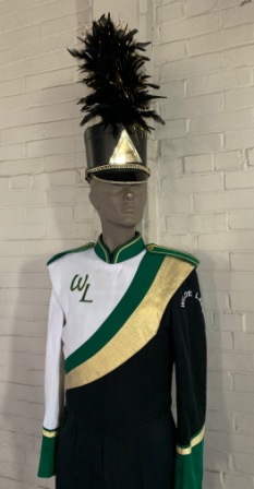 Large Set of 38 Green, Gold, White and Black Marching Band Uniforms This is a lot of 38 green, black