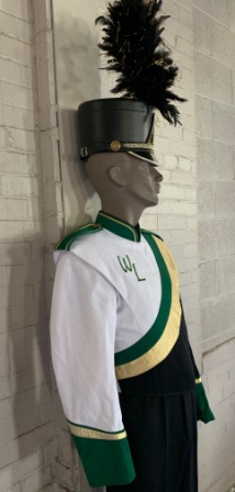 Large Set of 38 Green, Gold, White and Black Marching Band Uniforms This is a lot of 38 green, black