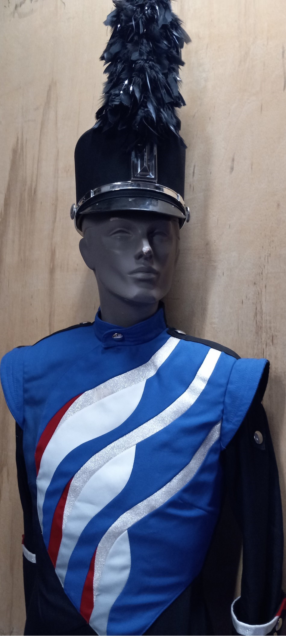 Set of 161+/- Royal Blue, Red, White and Silver Cesario Marching Band Uniforms For sale in lots of 5
