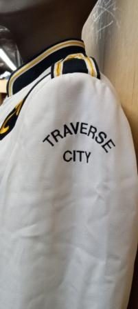 Set of 102+/- Black and White Marching Band jackets with Black Baldric and Gold trim