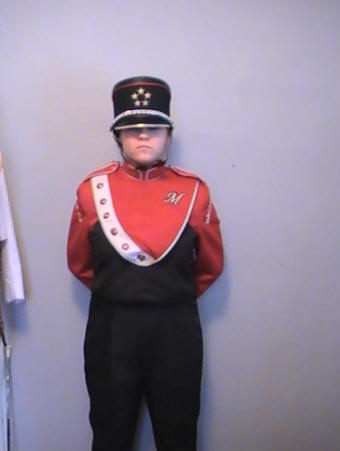 100+/- Versatile 3-Way Black and Red Marching Band Uniform with Matching
