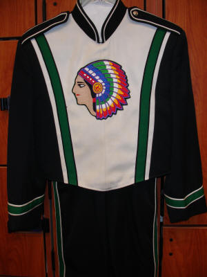 Set of 114+/- (plus 18 extra bibs) DeMoulin Black/white/green Marching