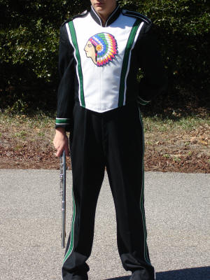 Set of 114+/- (plus 18 extra bibs) DeMoulin Black/white/green Marching