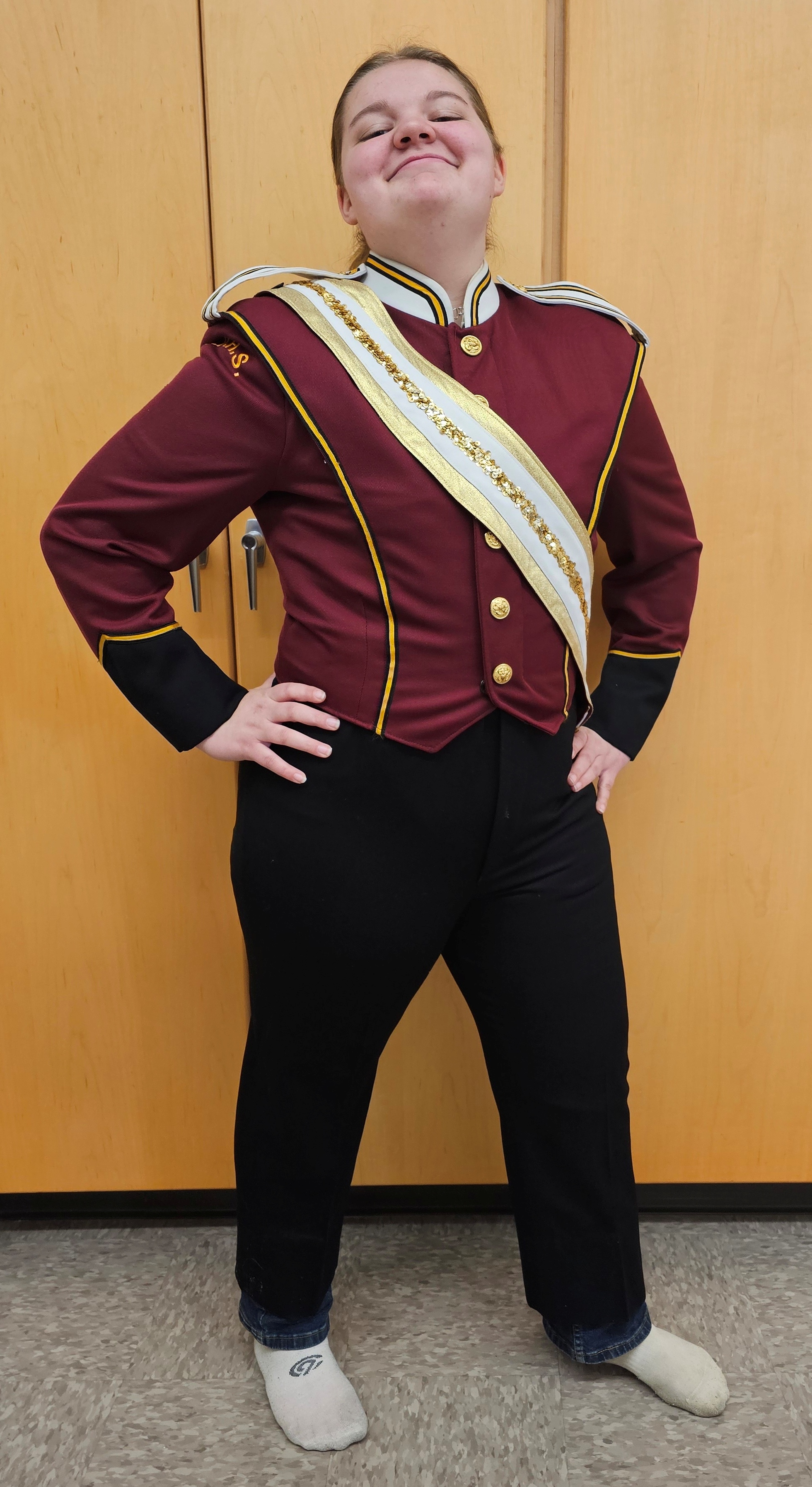 Set of 50 Maroon(with white, black, and gold) Used Marching Band Uniforms