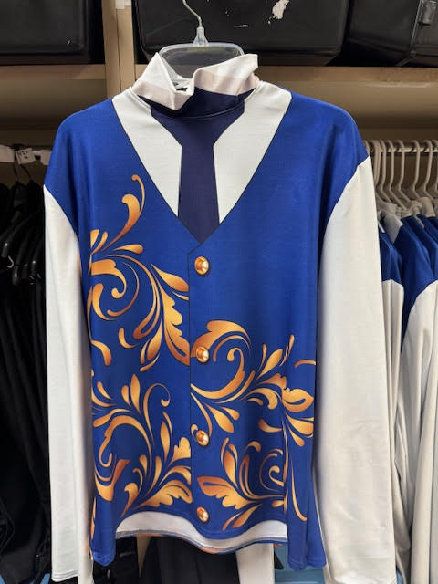 Set of 65 Poly/Spandex Blue and Gold Marching Band Show Shirts