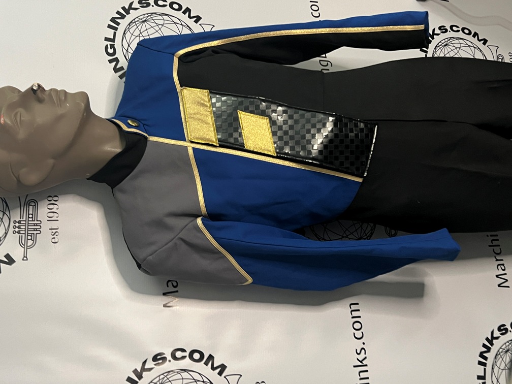 Set of 202 Blue, Black, Grey & Gold Marching Band Jackets (bibbers are also available separately)