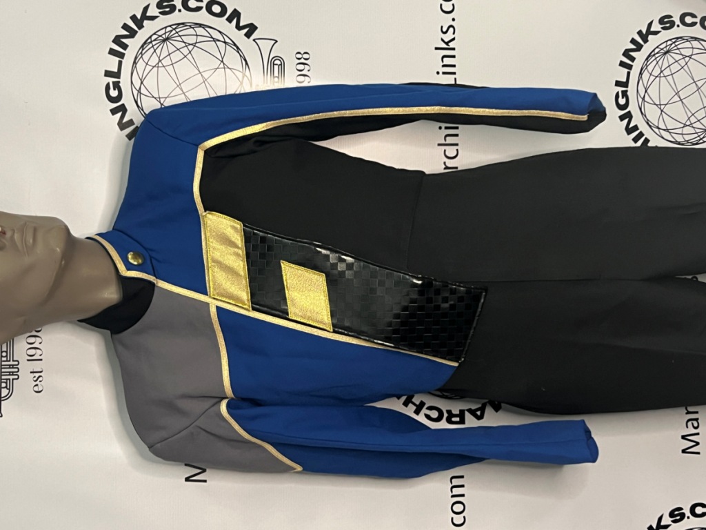 Set of 202 Blue, Black, Grey & Gold Marching Band Jackets (bibbers are also available separately)