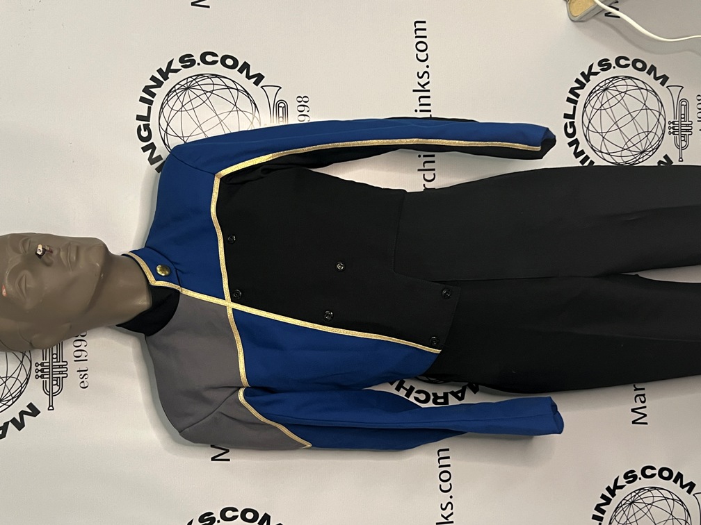 Set of 202 Blue, Black, Grey & Gold Marching Band Jackets (bibbers are also available separately)