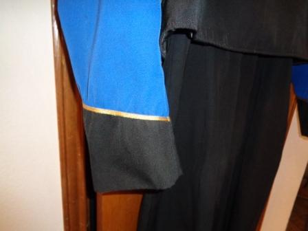 Set of 150+/- Used Blue, Gold and Black Fruhauf Brand Marching Band Uniforms with Bayly Shakos Item 