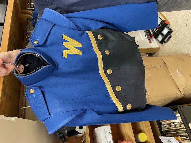 Royal Blue and Black Used Marching Jackets with yellow "W"