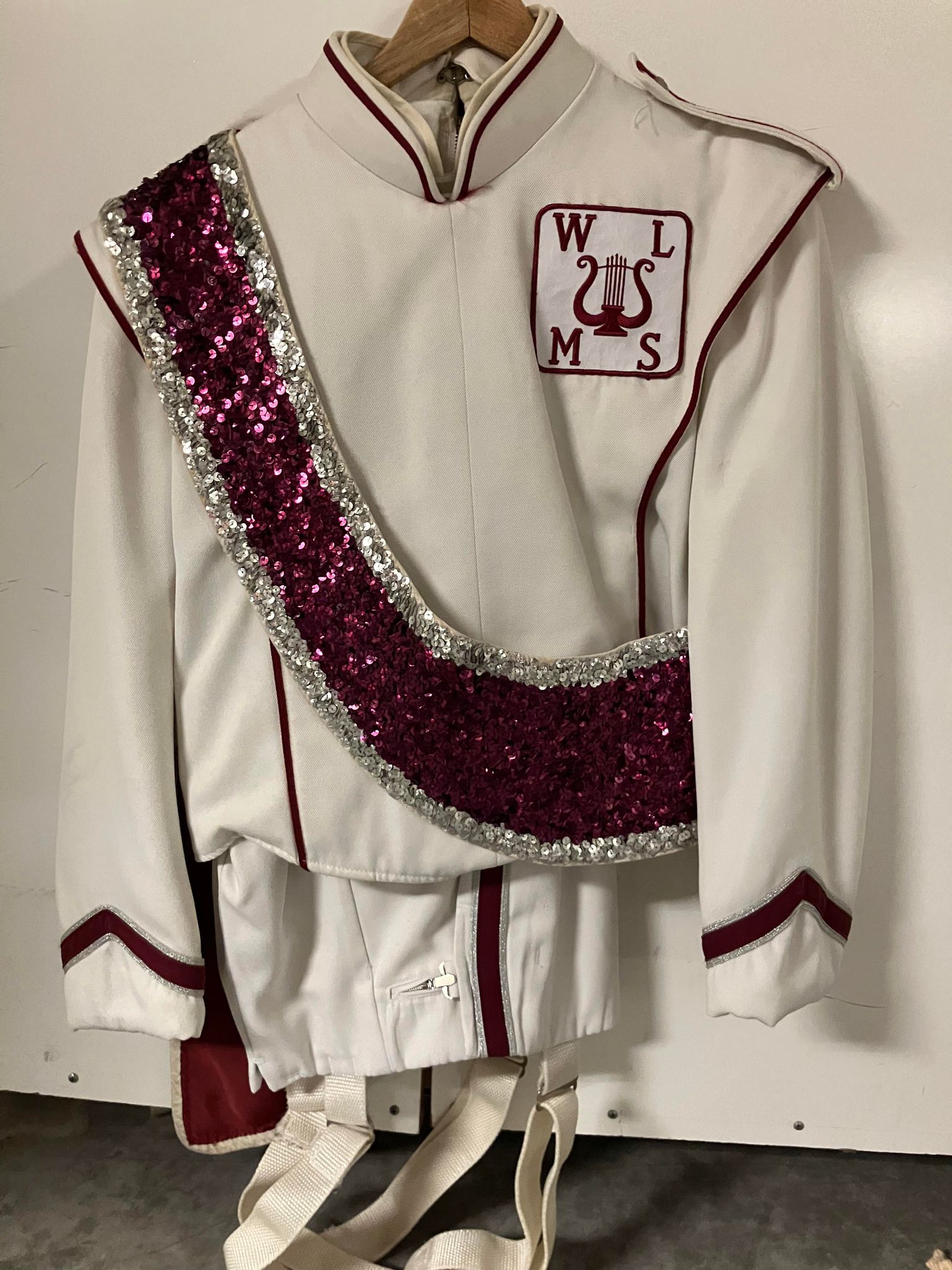 114 complete sets of White with Maroon used marching band uniforms