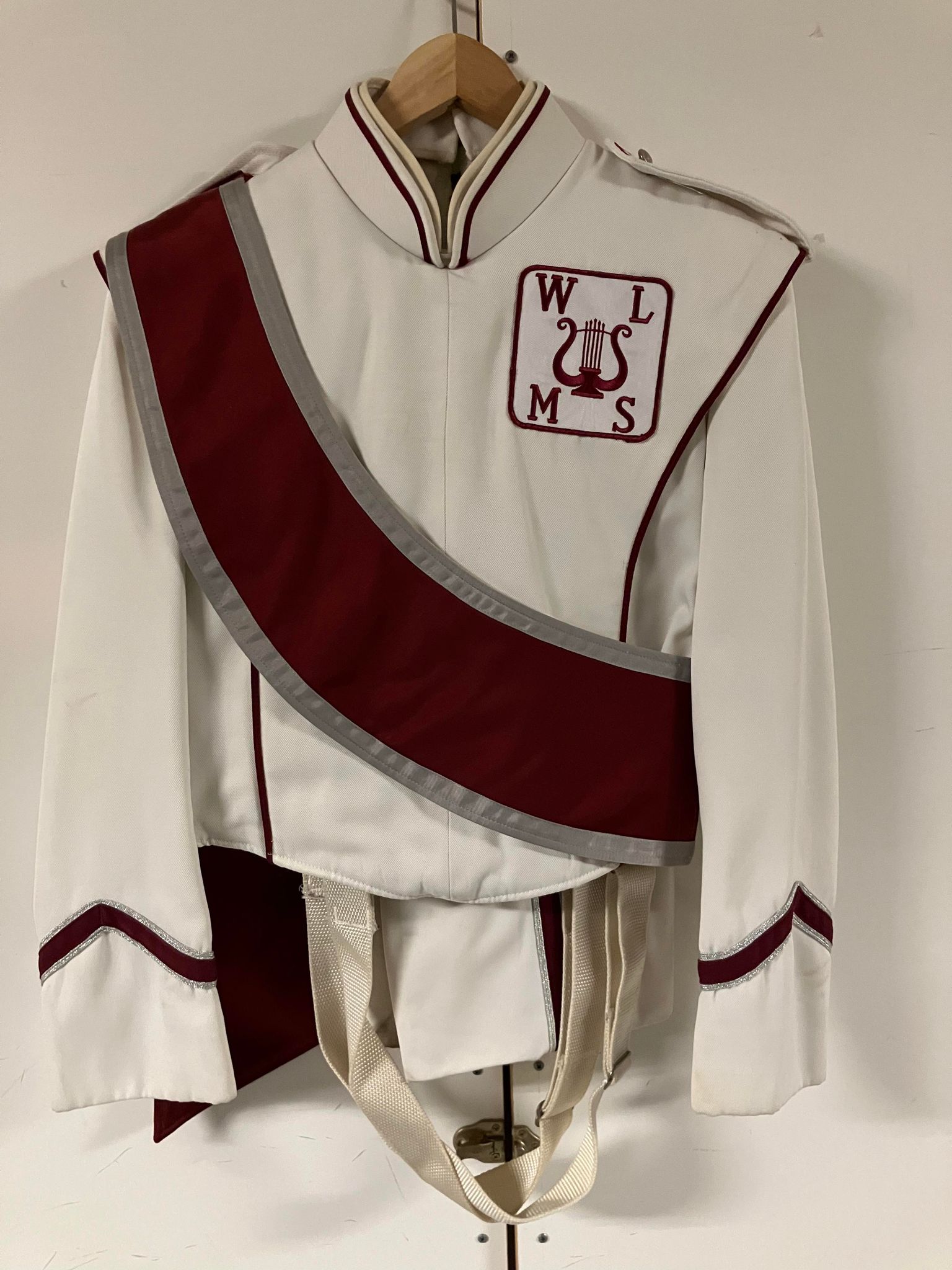 114 complete sets of White with Maroon used marching band uniforms