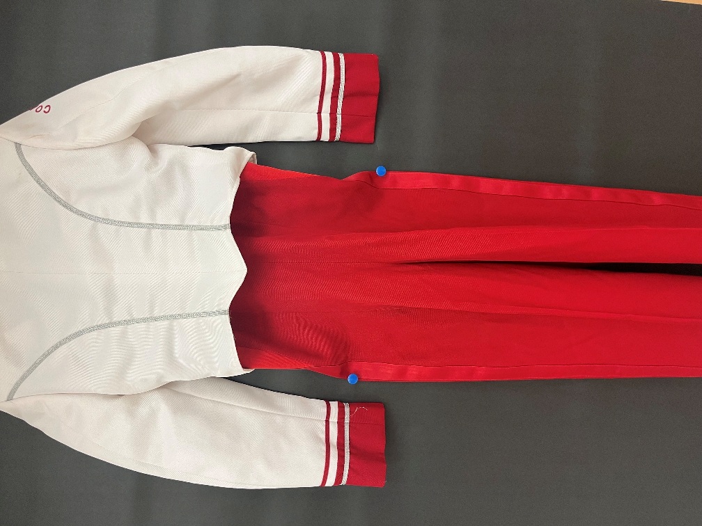Lot of 92 Red & White Used Marching Band Uniforms Including Hats & Plumes