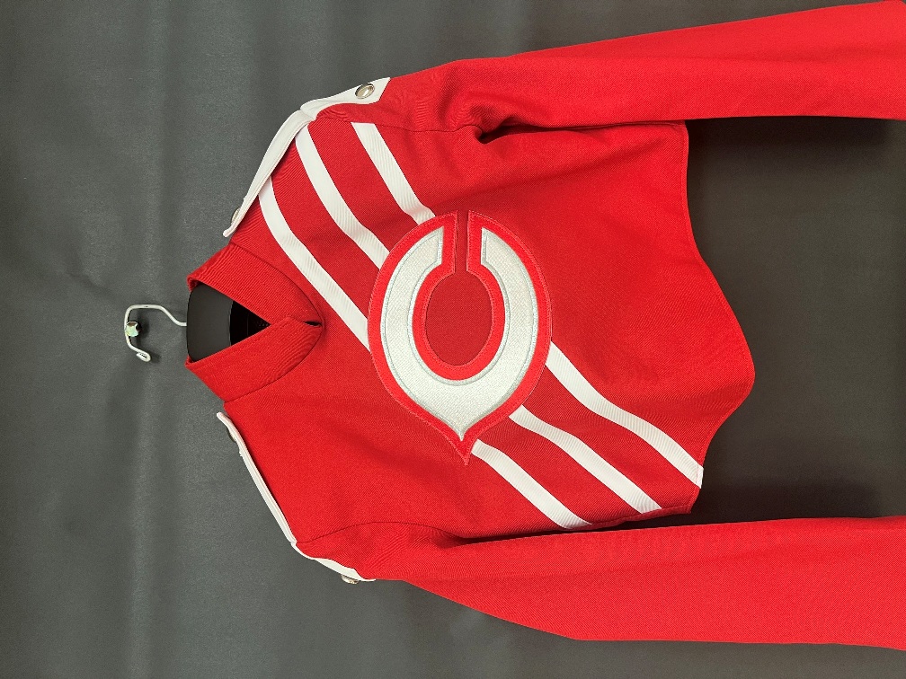 Lot of 98 Red & White Used Marching Band Uniforms Including Hats, Plumes & Gauntlets