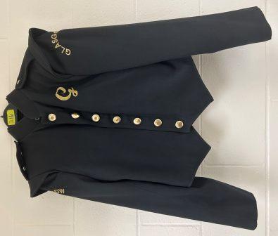 Lot of 65 Black and Gold Marching Band Uniforms Including Helmets and Plumes