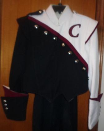 Set of 150 Maroon, Black and White Trim DeMoulin Marching Band Uniforms. Item description: Lot of 15
