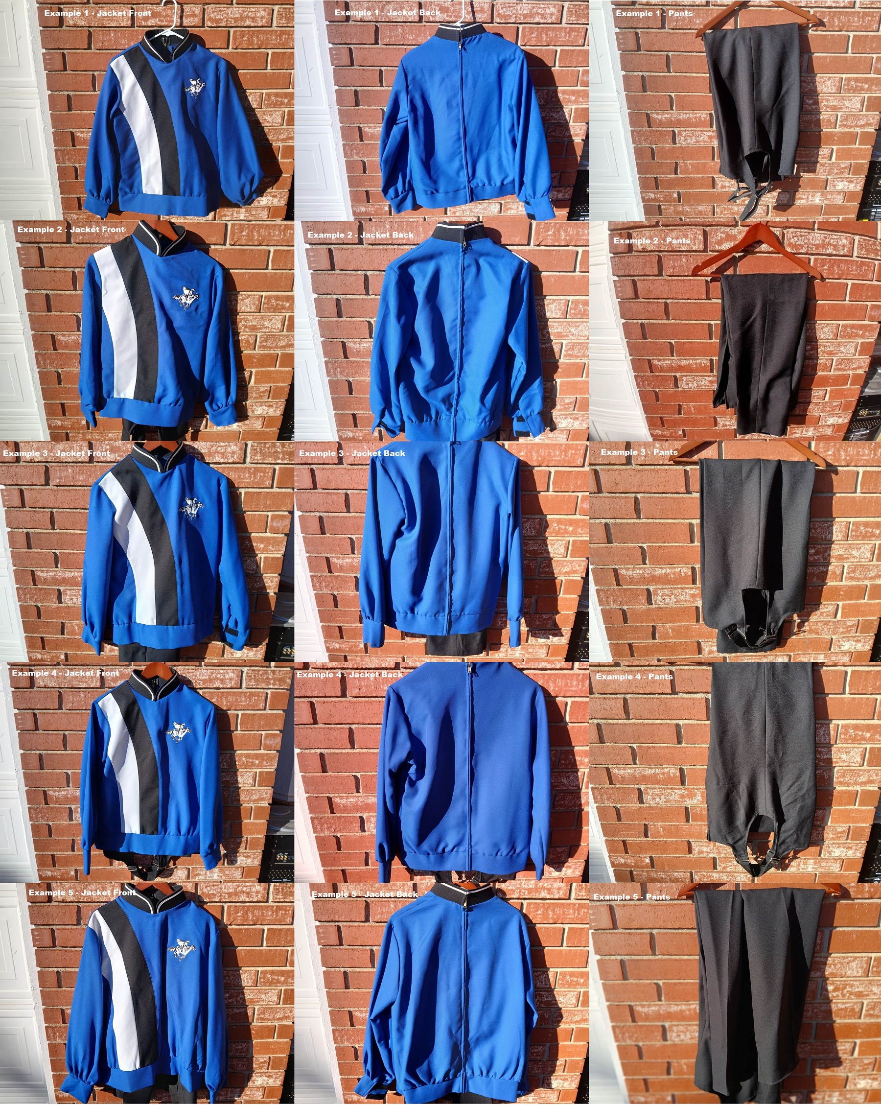 Set of 38 Blue, White and Black Used Marching Band Uniforms,